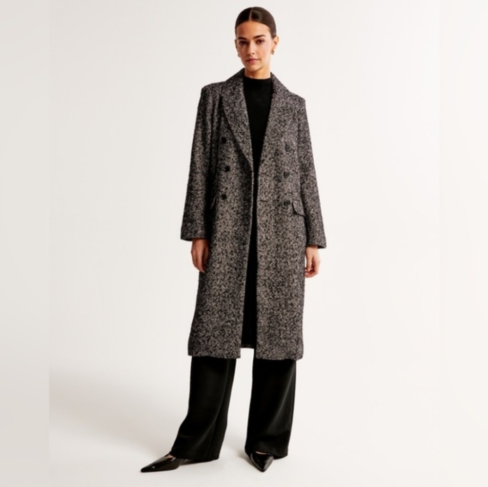Abercrombie & Fitch Gray Tweed Wool Blend Double-Breasted Pea Coat